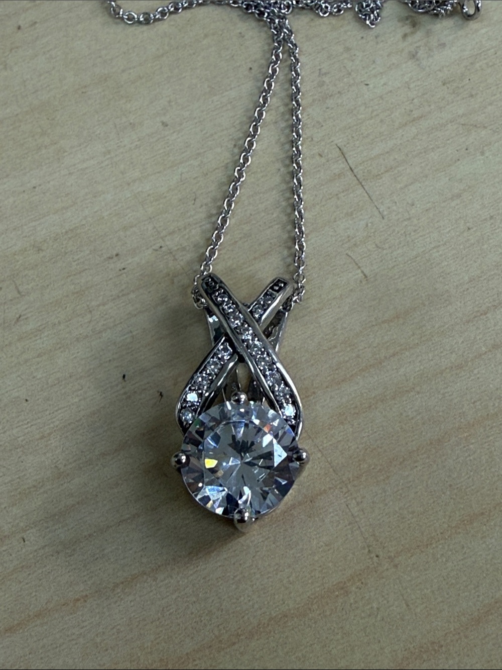Sterling Silver Cross-Style Pendant Necklace with Clear Stone